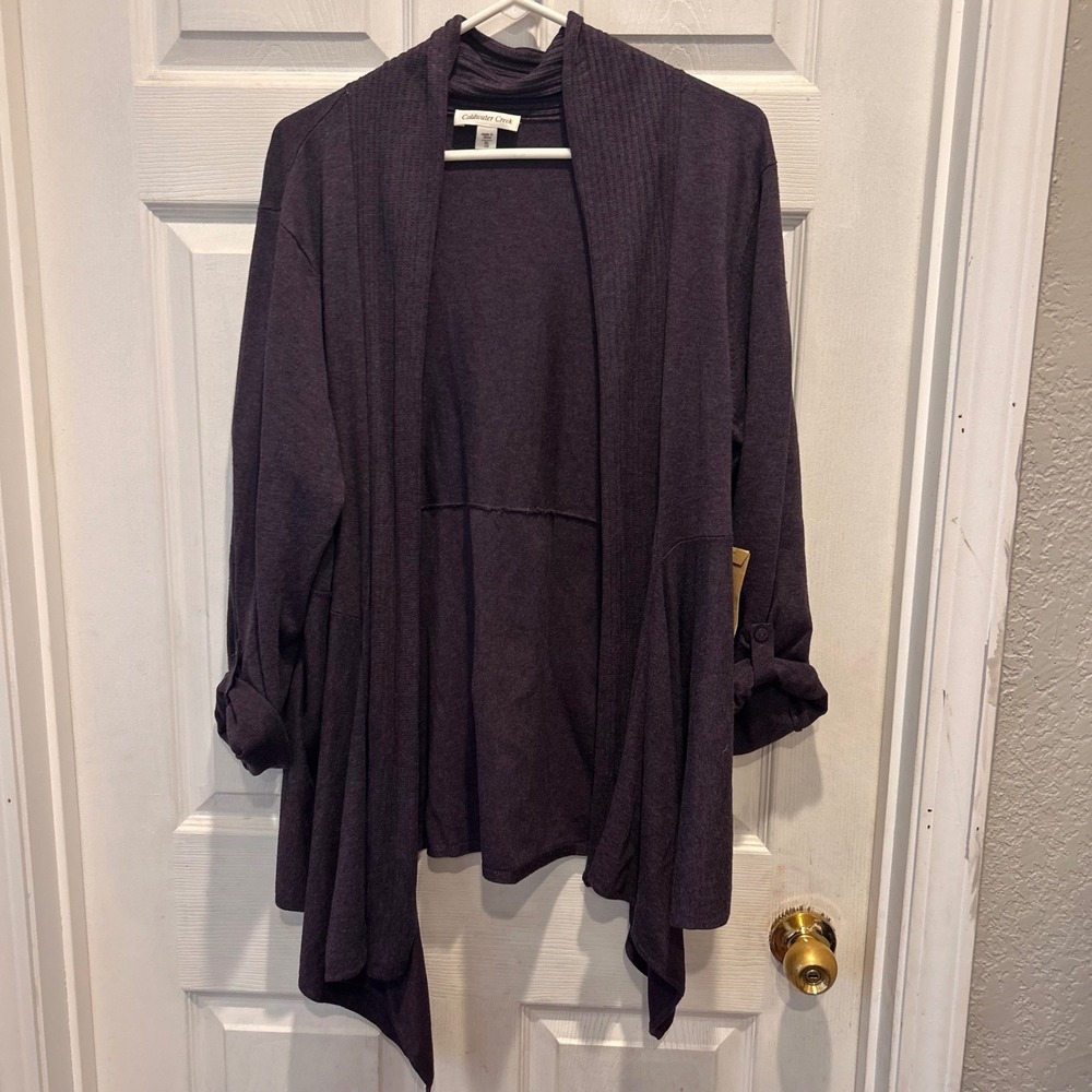 NWT‎ Coldwater Creek Womens XL Purple Drape Front Roll Tab Cardigan Sweater